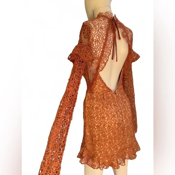 Lace Mini Dress | Open Back Long Sleeve | Size Medium - Picture 5 of 5